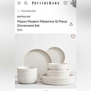 Potter Barn Mason Modern Melamine 12-Piece Dinnerware Set